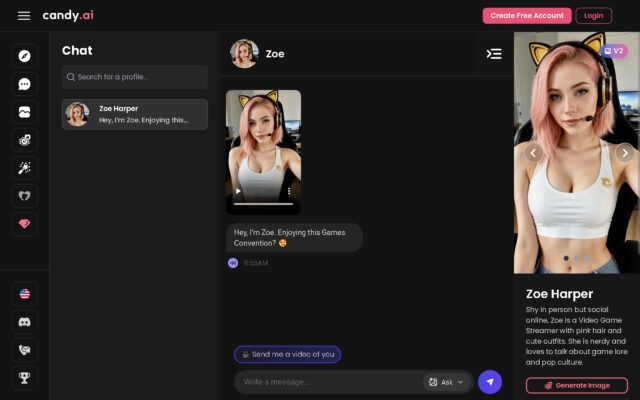 ai girlfriend zoe - gamer and streamer
